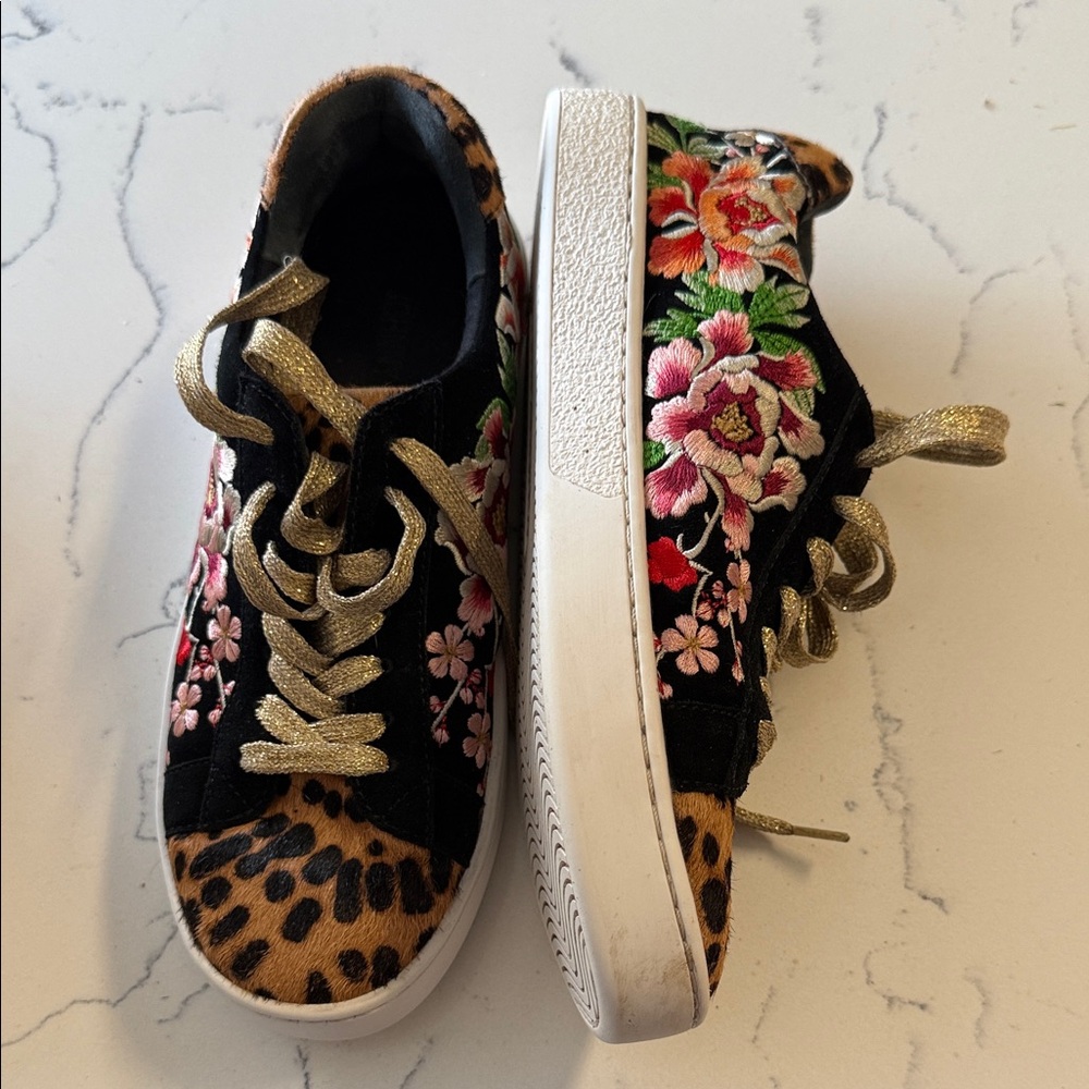 Johnny Was Leopard and Floral Embroidered Sneakers